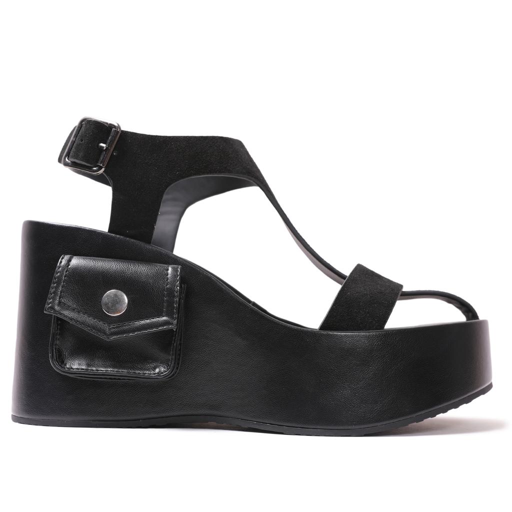 Fashion Womens Platform Sandals Black Wedges High Heels Open Toe Punk Gothic Sandals Summer Comfortable Thick Bottom Casual Women Shoes