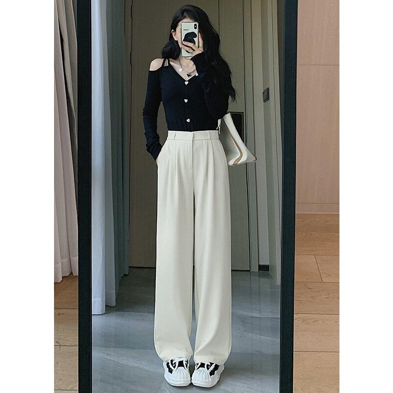 Suit Pants High Waist Casual Straight Pants Loose Drape Small Trousers