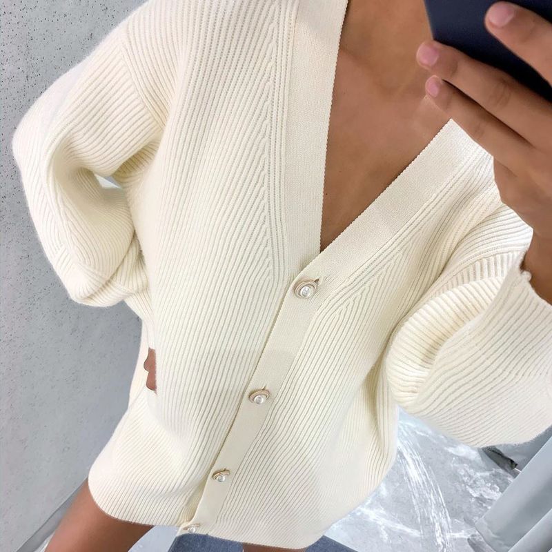 Fashion Sweater Outwear Pure Color Casual Cardigan Loose Knitting Breasted Women Knitted Jacket