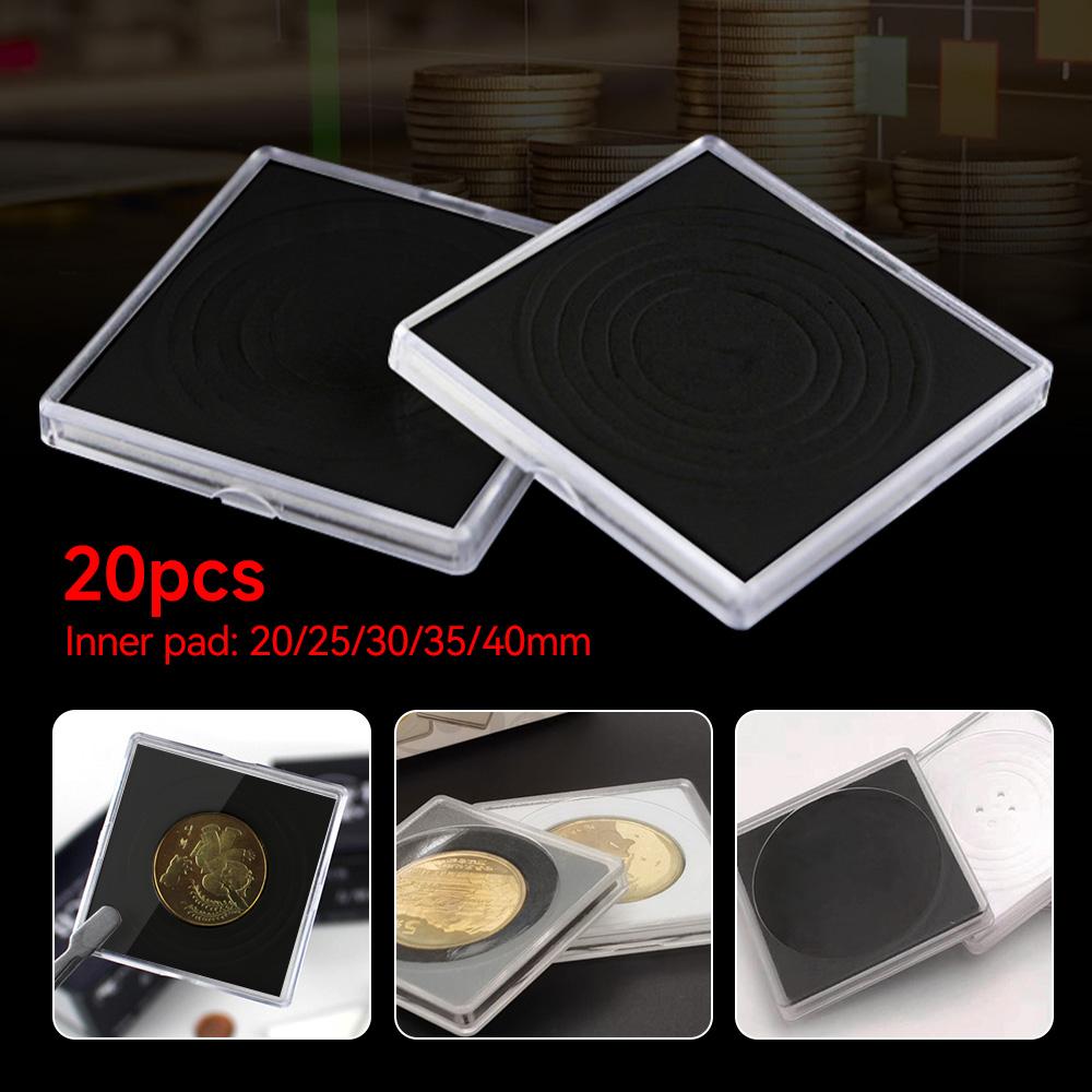 20PCS Plastic Square Coin Holder Capsules Container Coin Transparent Gaine Small Round Coin Protection Box Display 20mm-40mm