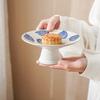 Japanese Ceramic Pedestal Bowl Hand-Painted Blue White Snack Plate Elegant Dessert Stand forTea Minimalist Cake Plate