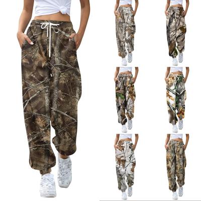Women's Casual Leaf Print Sweatpants with Drawstring Elastic Waistband and Cuffed Ankles for Everyday Wear