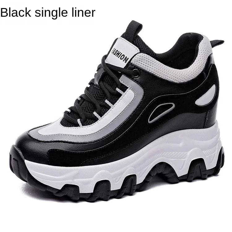 Fashion 9CM Genuine Leather Women Casual Shoes Chunky Sneakers Platform Wedge Heel Women Vulcanized Shoes Women