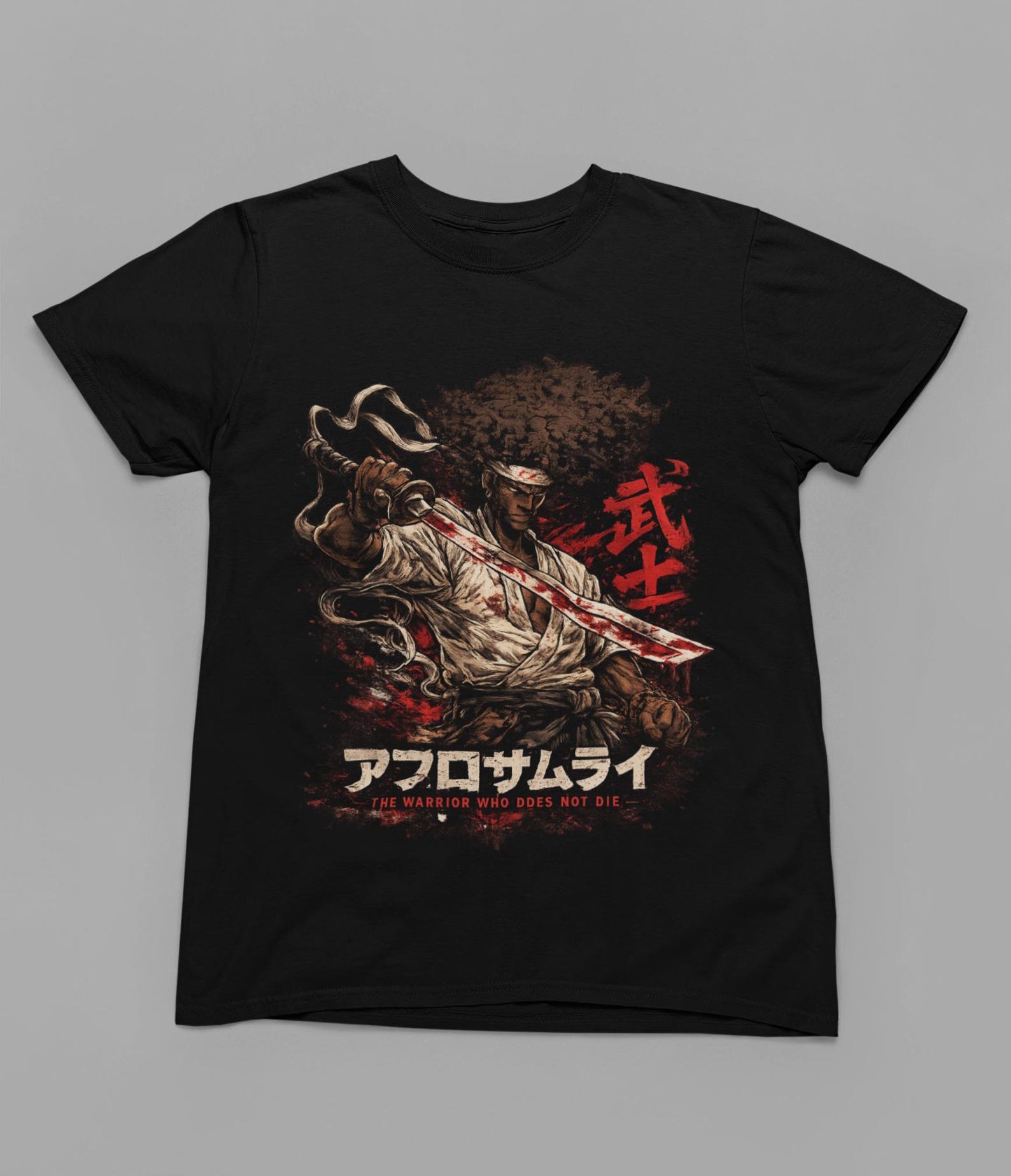 Fire Style / Streetwear / Japan Style / Unisex / 100% Cotton. | Afro Samurai Illustration Tee | Samurai Portrait, Japanese Kanji M