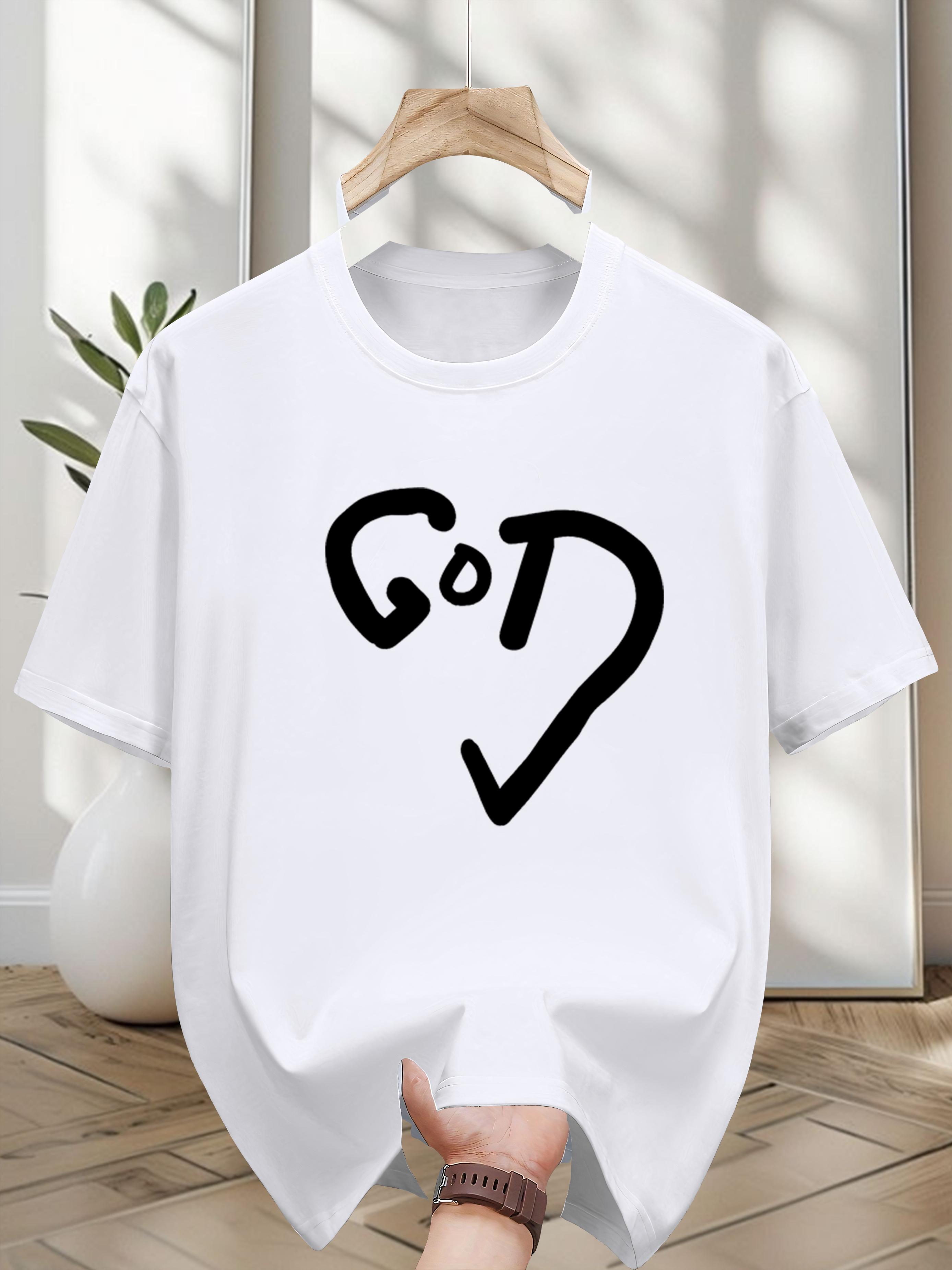 

Niuwang Selection 200g 100% Cotton Short Sleeve T-shirt - Black Casual Graphic Tee with GOD & Heart Geometric Print L