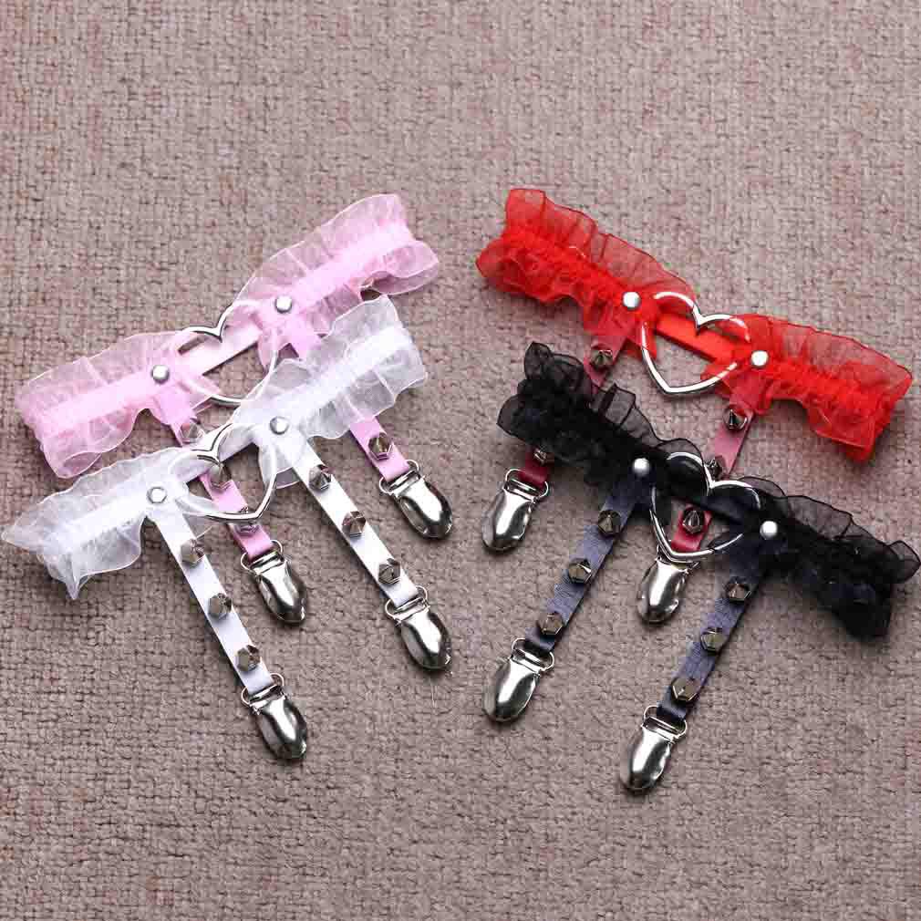 Nýt ve tvaru srdce Punk Rock Krajková Kožená Podvazková manžeta