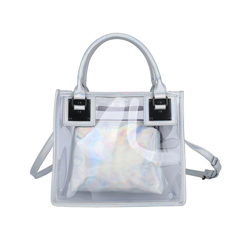 

New fashionable one-shoulder crossbody small square bag, summer transparent women s bag, child and mother bag one size fits all срібний