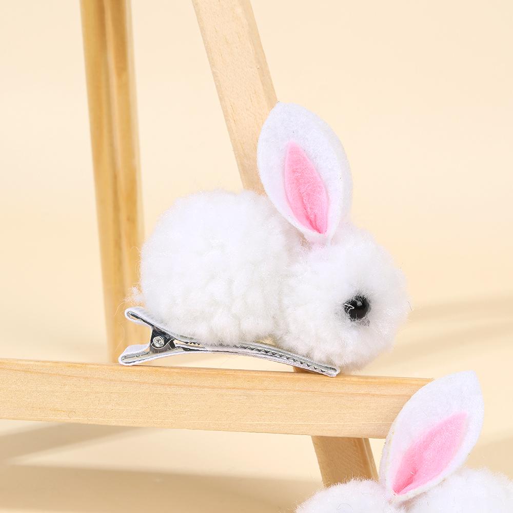2Pcs Cute Bunny Hair Clips 3D Soft Hairball Plush Rabbit Hairpins For Baby Girls Children Headwear Ornaments Accessories Gifts