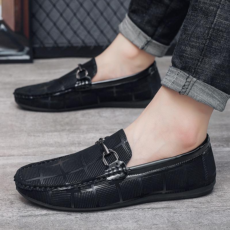 Summer New Men's Shoes Versatile Classic Printing Soft Leather Soft Sole One Pedal Doudou Shoes Trendy Shoes