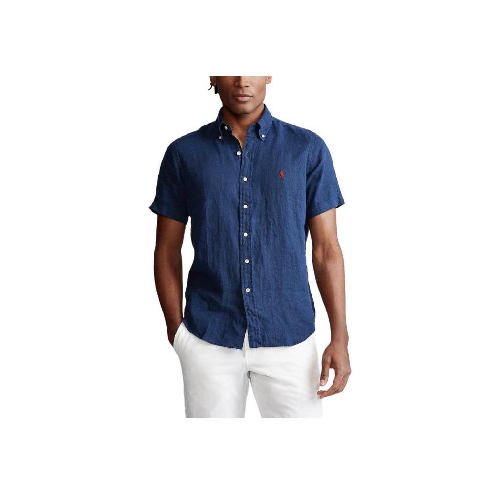 Polo Ralph Lauren Solid Color Pony Embroidered Single-Breasted Loose Short Sleeve Shirt Men shirts Dark-Blue MNPOWOV1N820042-410