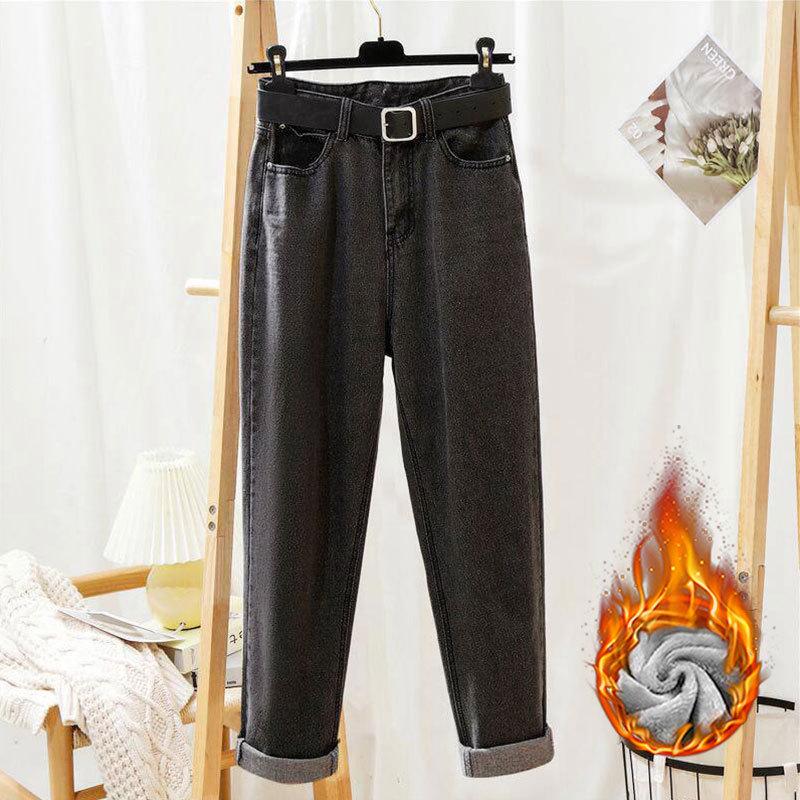 Dámské teplé sametové mrkvové džíny s vysokým pasem - Volné, všestranné a módní kalhoty s rovnými nohavicemi