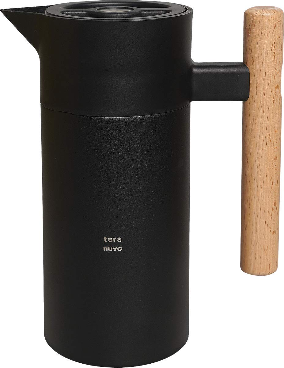 

Teranuvo Insulated Coffee Keeps Coffee Hot or Stainless Steel with Wooden Easy to Tabletop Pot Pot, Cold, Compact, Handle, Stylish, Clean,