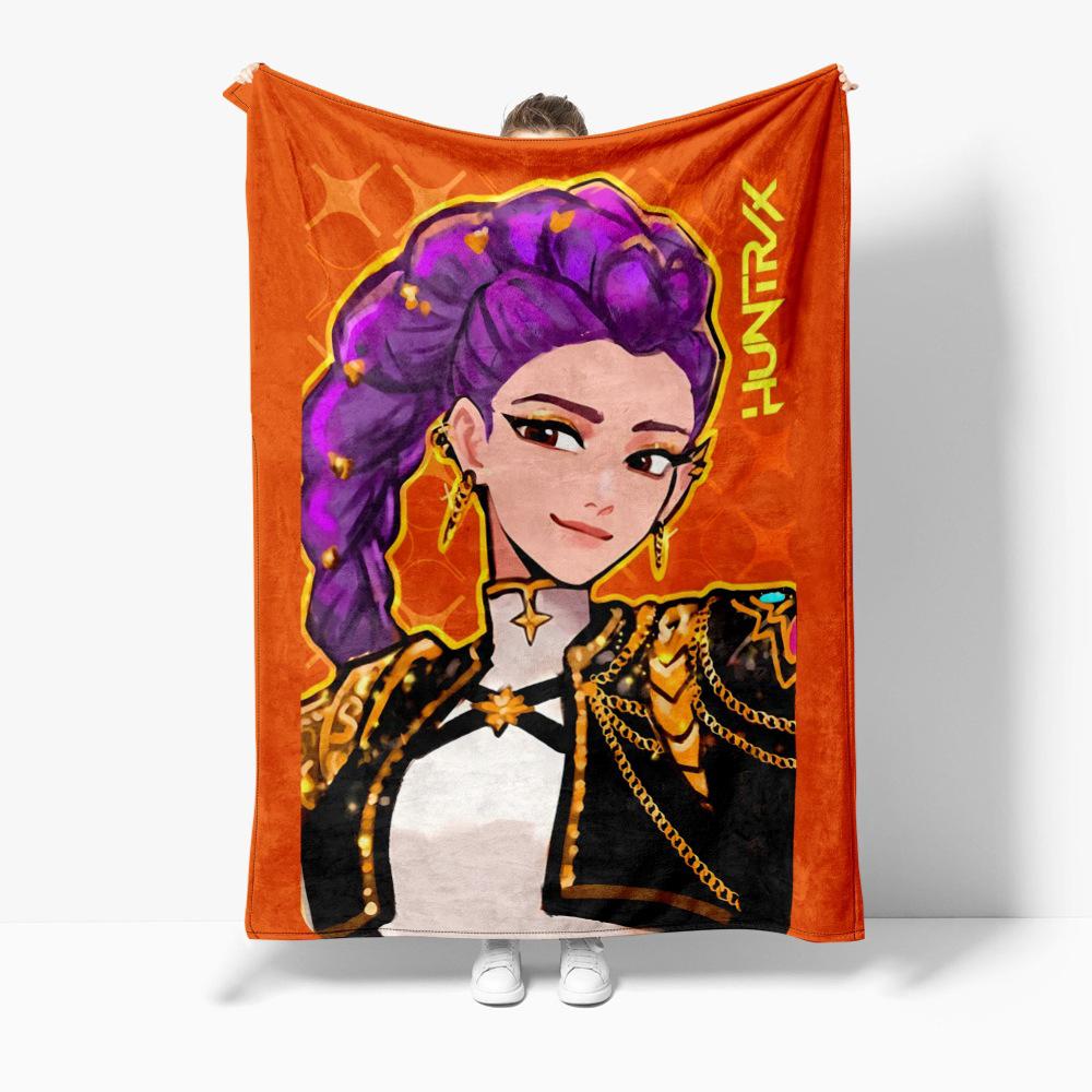 Cartoon K Pop Demon Hunters Flannel Blanket Cover Warmth Winter Blanket Multifunctional Decorative Universal Blankets