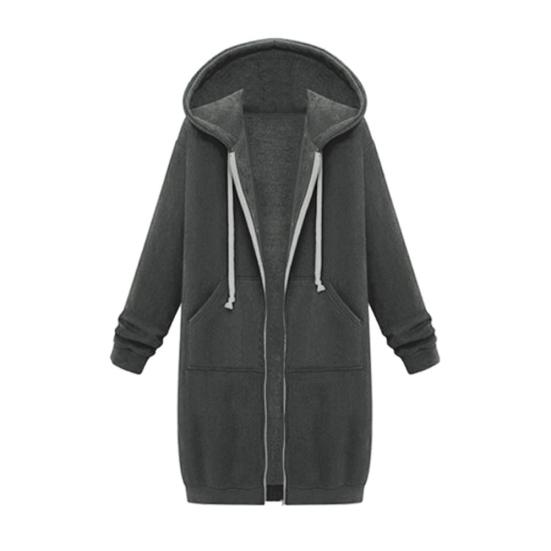 Plus Size Solid Color Casual Thicken Hooded Women Zip Up Long Sweater Coat
