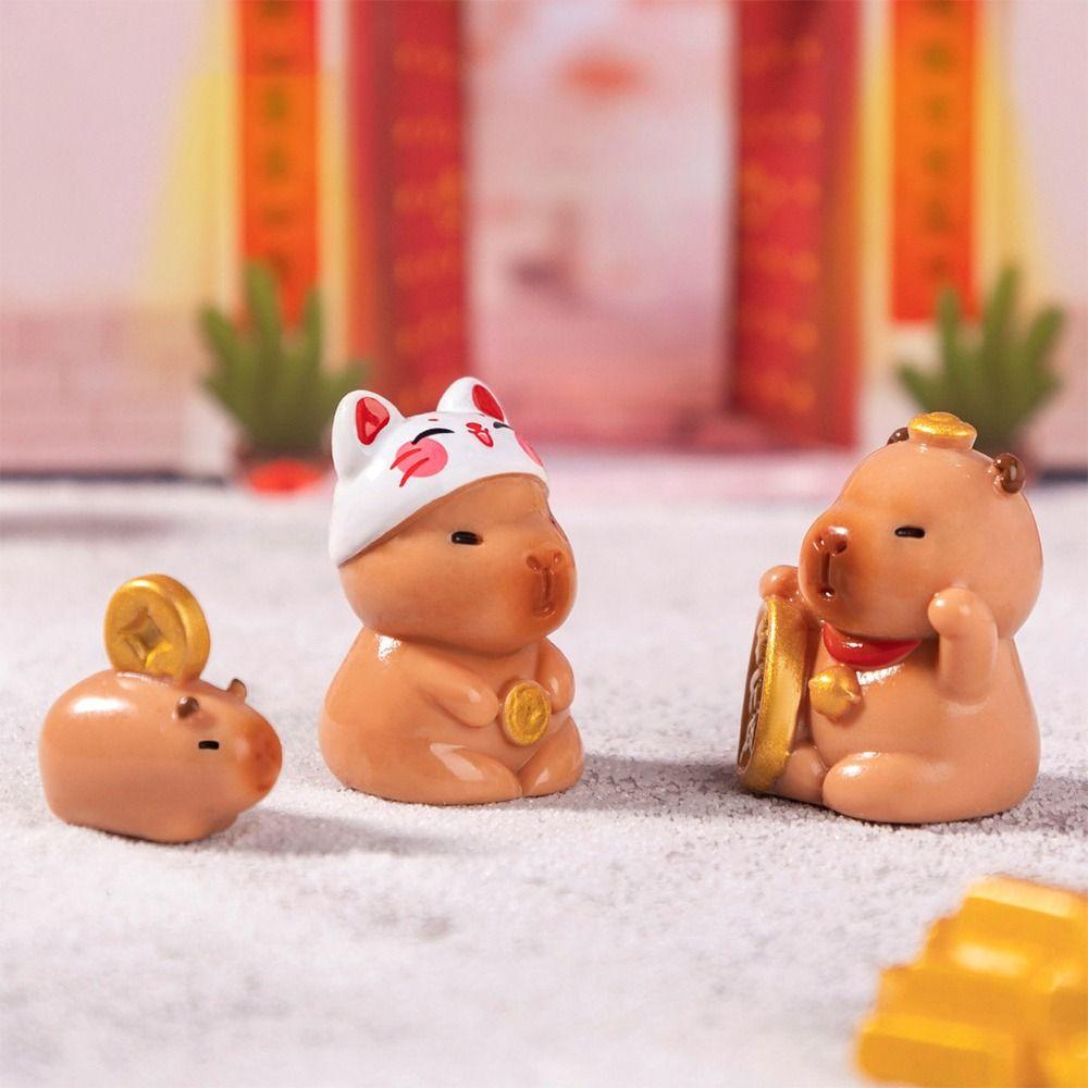 Chinese New Year Cartoon Capybara Figurines Resin Car Ornament Cute Getting Rich Lucky Charm  Toy
