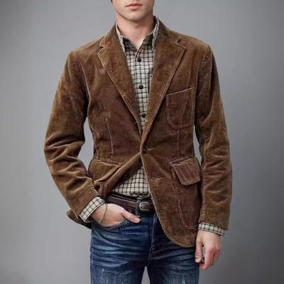 Retro Corduroy Coat Lapel Long Sleeve Single Breasted Casual Suit Jacket