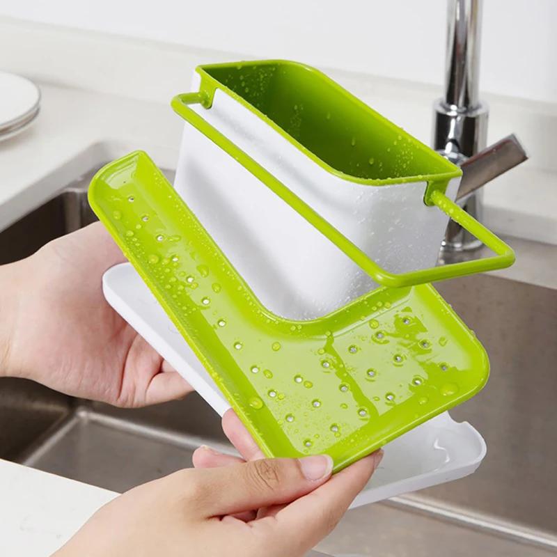 New Storage Shelf Sponge Holder Draining Sink Box Kitchen Organizer Draining Rack Dish Storage Rack Stands Utensils Towel Rack