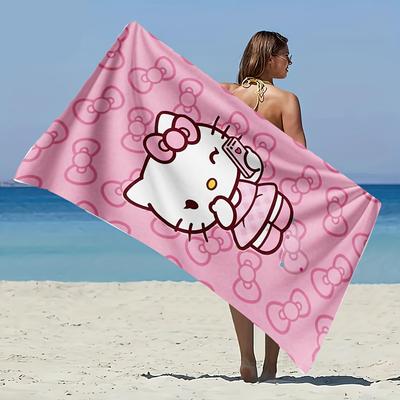 1 шт. Полотенце для пляжа Hello Kitty с бантом, односторонний 2D-принт, быстросохнущее, из микрофибры, для пляжа, бассейна, ванной, милое, кавайи, эстетичная атмосфера