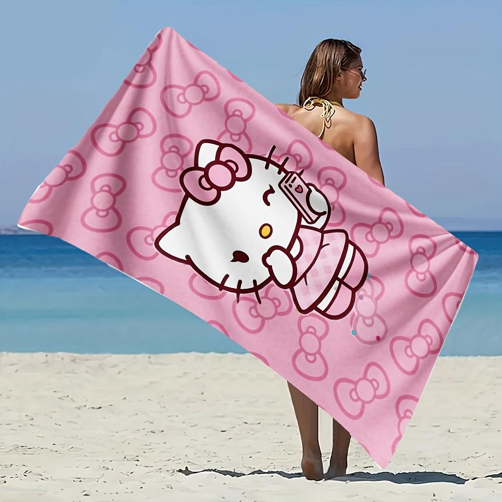 1pc Hello Kitty Bow Beach Towel Single Sided 2D Print Quick Dry Microfiber Towel for Beach Pool Bath Cute Kawaii Aesthetic Vibe