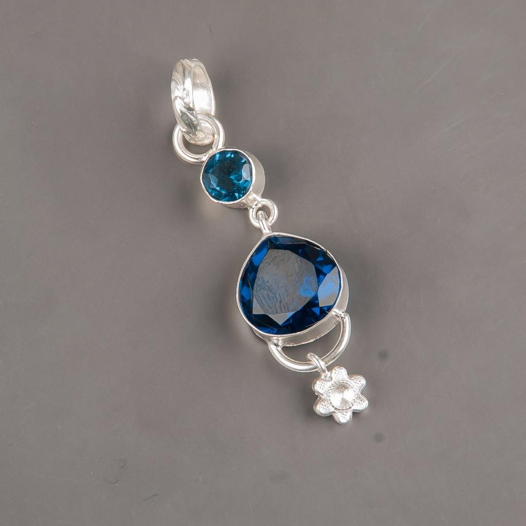 London Blue Topaz Gemstone 925 Sterling Silver Jewelry Handcrafted Pendant 2.00" PP-5-7