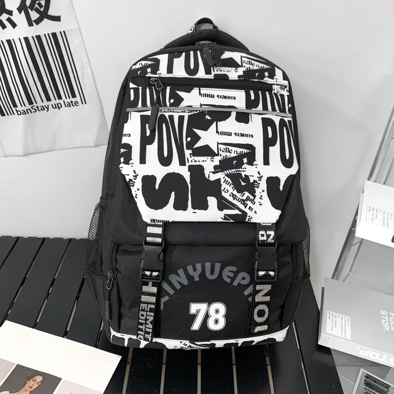 Backpack Men's Backpack Fashion Trend Personality Graffiti Student School Bag Korean Version Middle and High School Student Creative Trend Bag