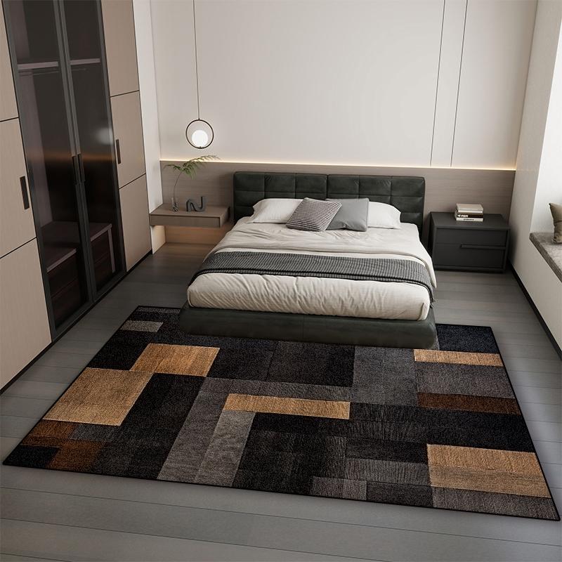 Modern Black Brown Geometry Carpet Living Room Decor Bedroom Bedside Soft Floor Mat Home Sofa Non-slip Large Rugs Customizable