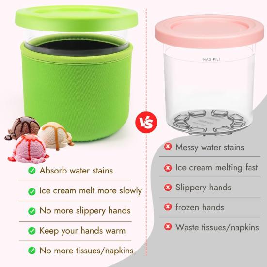 4Pcs Ice Cream Cup Sleeves for Ninja NC501 Pints Reusable Neoprene Sleeves Prevent Condensation Non-slip 16/24Oz Cup Cover Accessories for Ice