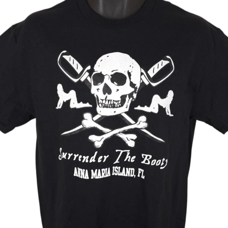 Anna Maria Island T Shirt Mens Size Medium Black Surrender The Booty Pirate S