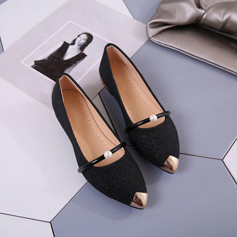 Fashion Pointed Low-heeled Pearl Single Shoes Versatile and Comfortable Shallow Mouth Foot Cover Women's Flat-soled Single Shoes 2025 Spring and Summ