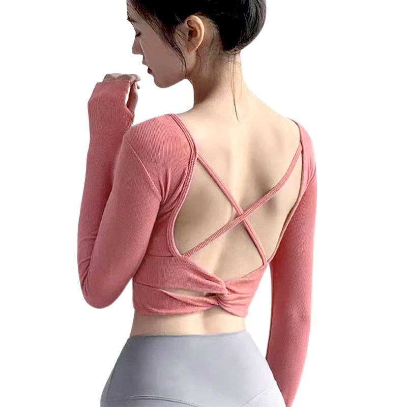 Women's Long Sleeve Yoga Top with Chest Pads & Twisted Back + Slim Fit Yoga Pants