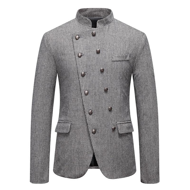 

Men s Stand Collar Double-Breasted Plaid Blazer Jacket Formal Casual Coat for Men Autumn Winter Stylish Tailored Multi-Color Male Fashion Outerwear M