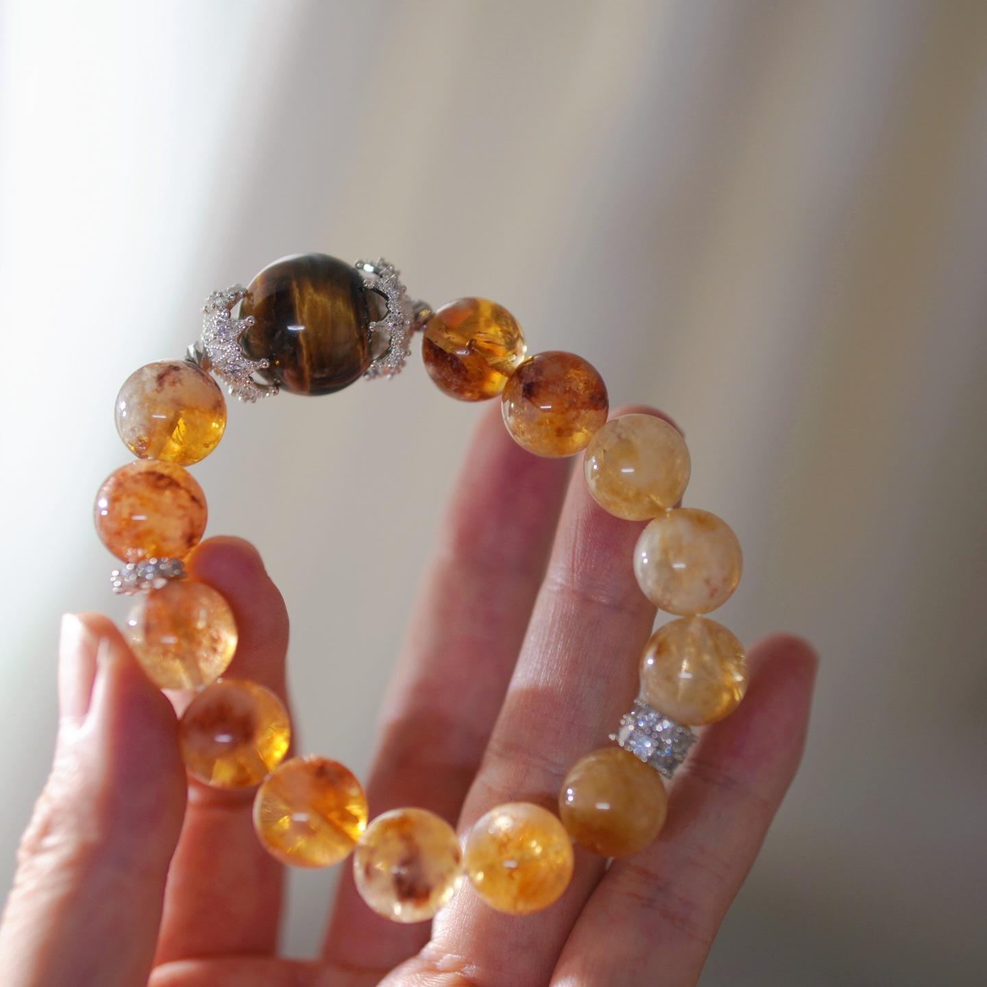 12Mm Natural Huangta Crystal Citrine Tiger S Eye Design Bracelet Bracelet
