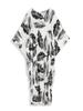 EDOLYNSA Black Printed Kaftan Women's Long Dress Kaftan Oversized Bohemian V-neck Chinese Knot Robe Swimsuit Cover-up Outfit Q1297