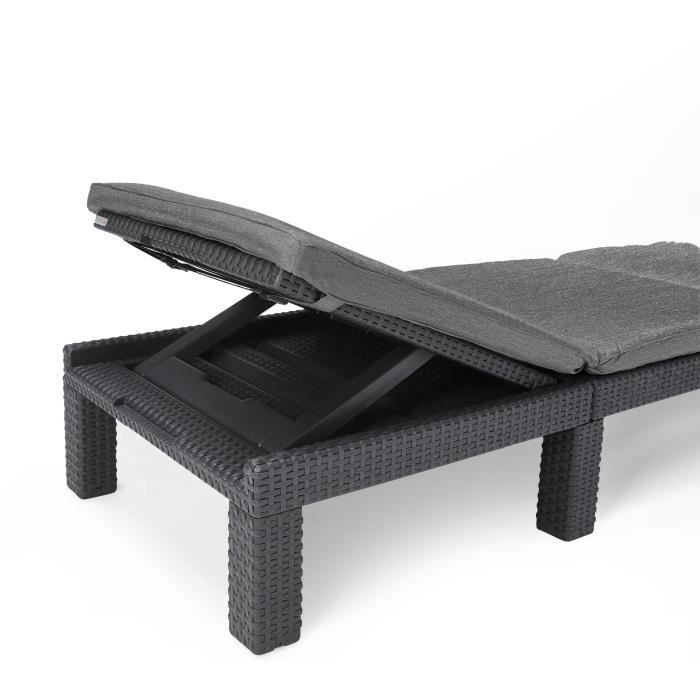 Bain de soleil - Allibert by KETER – DAYTONA – en résine imitation rotin tressé – coussin – dossier réglable - gris graphite