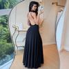 European and American Temperament Women's Clothing New Waist Sexy Backless A-shaped Skirt High Neck Sleeveless Solid Color Long Dress