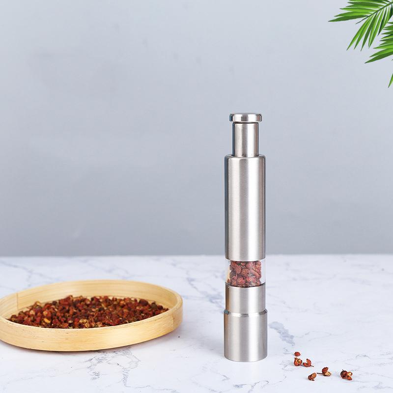 Gingira Stainless Steel Press Pepper Grinder Multi-purpose Grinder PortableThumb Push Salt Pepper Spice Grinder Mill