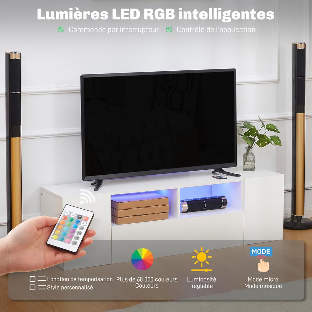 16 LED Light TV Stand, with Storage - High Gloss White