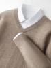Men's Loose V-Neck 100% Wool Sweater: Thick Solid Color Knitwear for Casual & Business.