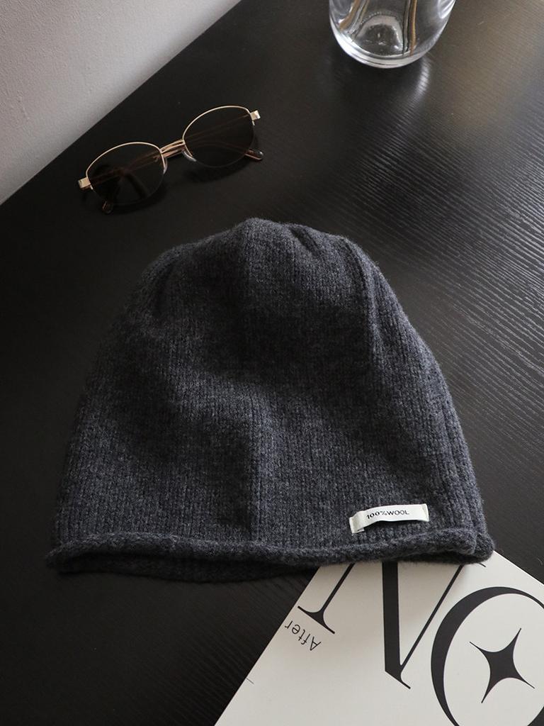 % Wool cold hat, big head circumference stacking hat, women's autumn and winter thickened ear protection, warm and cold hat, small wool hat