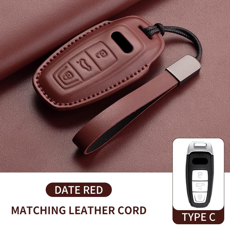 Auto Key Shell Fob for A4 A4L A5 Q5 Q7 TT TTS 8S B9 2016 2017 2018 Leather Car Remote Key Case Cover Keychain Accessories