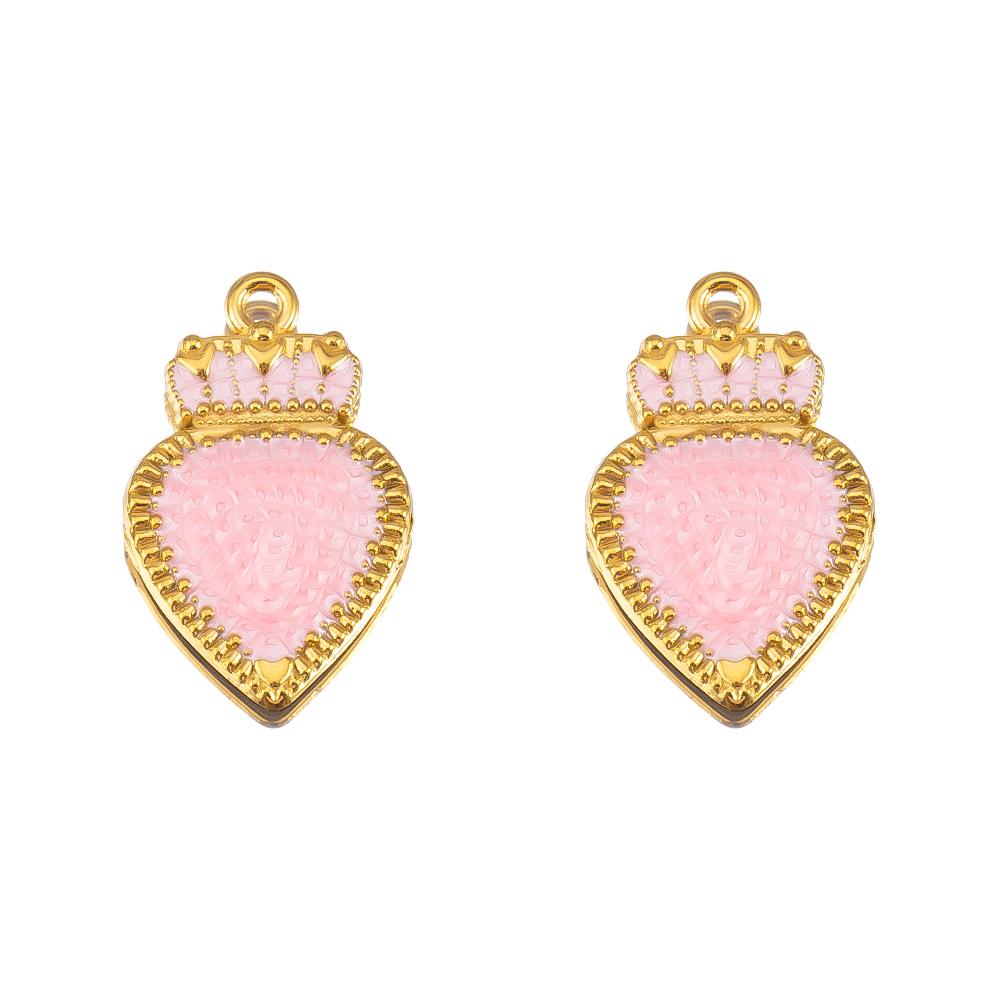 2pcs Stainless Steel Charms Retro Pink Enamel Rose Flower Heart Necklace Charm for DIY Earring Jewelry Making Pendant Supplies