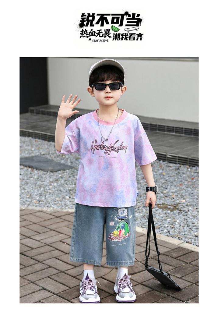 Boys' Summer Short Sleeved Set 2026 New Fashionable Children's Summer Dress Boys' Baby Jeans Two Piece Set Trendy
