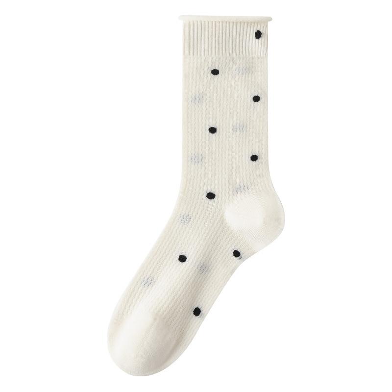Women's Spring and Summer Thin Style Trend All Go Wave Dot Mesh Breathable Tube Stack Socks