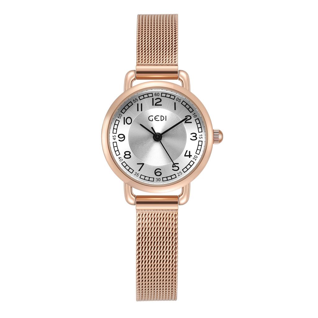 Light Luxury Fashion Temperament Round Dial Simple Digital Scale Stainless Steel Mesh Belt Waterproof Quartz Watch