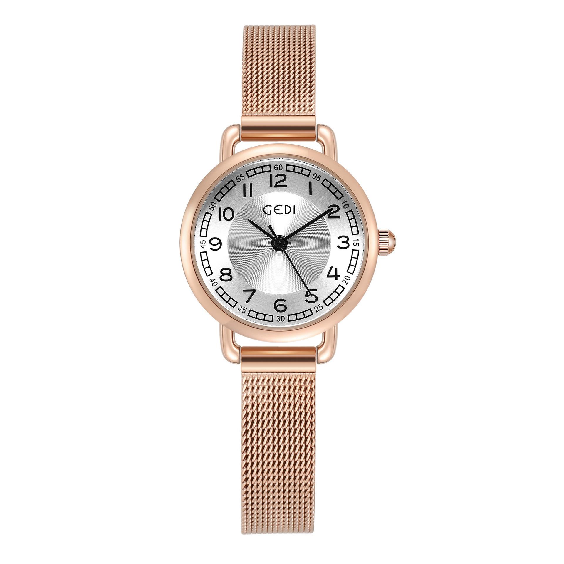 

Light Luxury Fashion Temperament Round Dial Simple Digital Scale Stainless Steel Mesh Belt Waterproof Quartz Watch