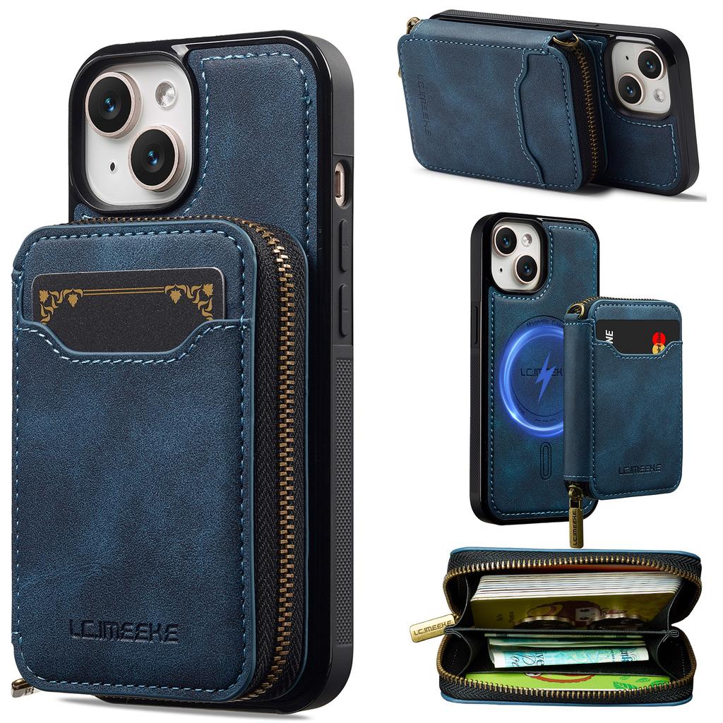 LC.IMEEKE L6 For iPhone 13 Mini/12 Mini Magnetic Case Detachable Zipper Wallet Leather Coated PC + TPU Phone Cover