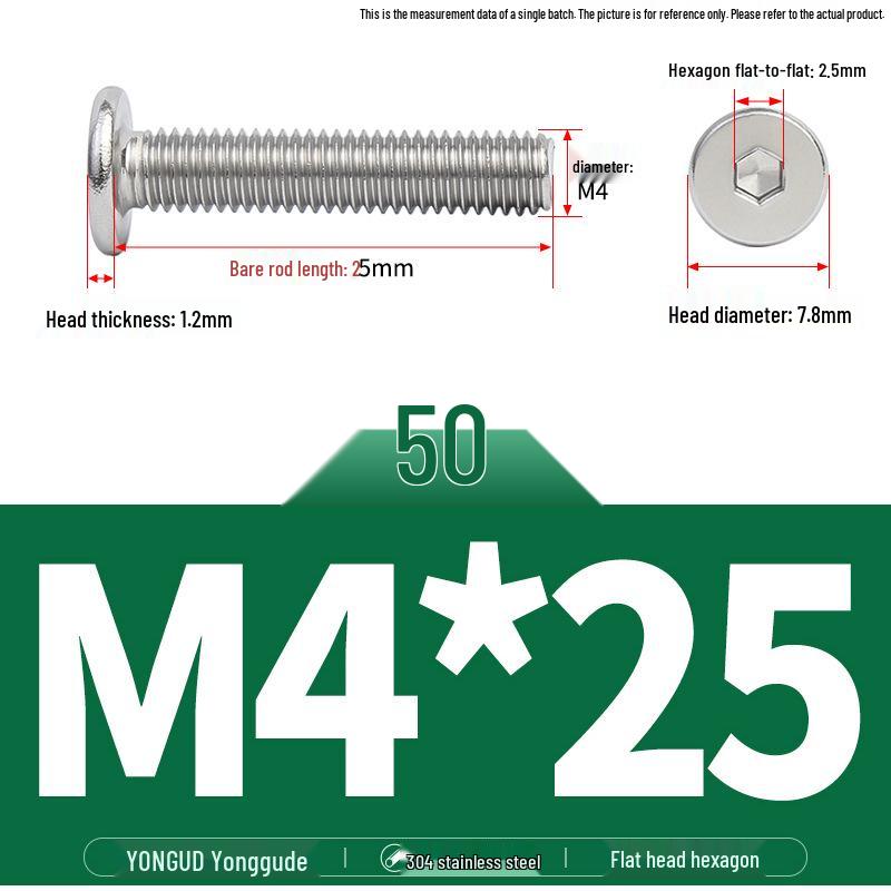 304 Stainless Steel Ultra-Thin Flat Head Hex Socket Bolt, M2-M12