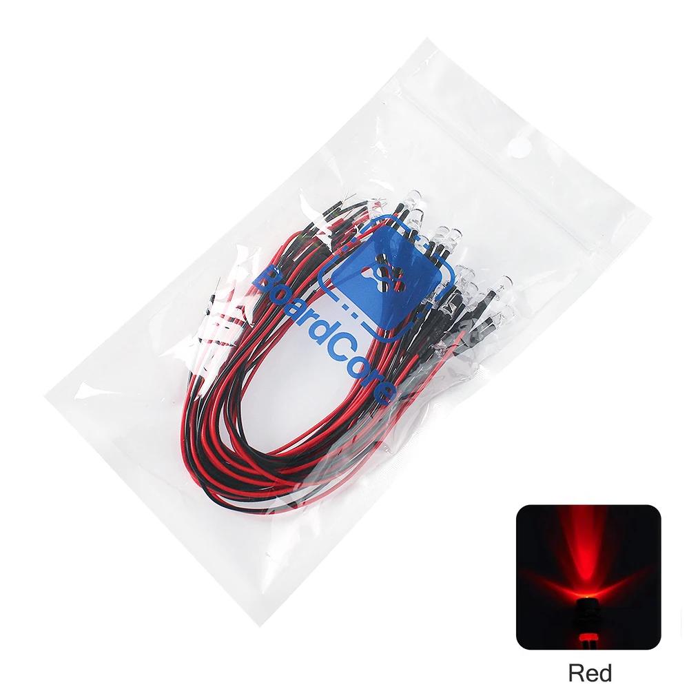 

20PCS 20cm Pre Wired 12V 5mm Light Emitting Diode Pre-soldere 3-12V White/Red/Green/Blue/Yellow/Warm White LED Diodes Lights Kit червоний