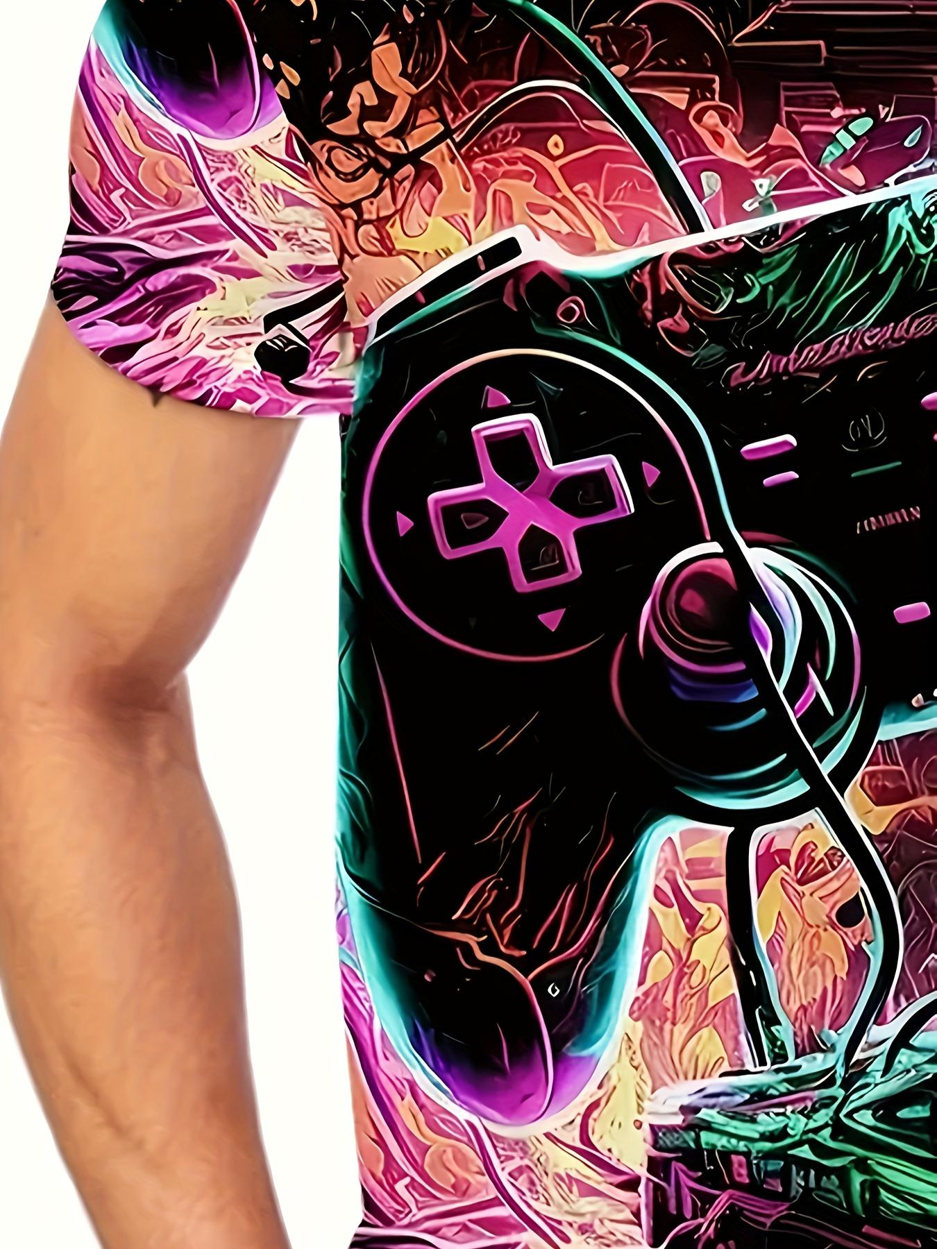 

2024 новая мужская футболка с короткими рукавами и принтом 3D игрового контроллера больших размеров, мужская повседневная модная футболка 5XL зелёный