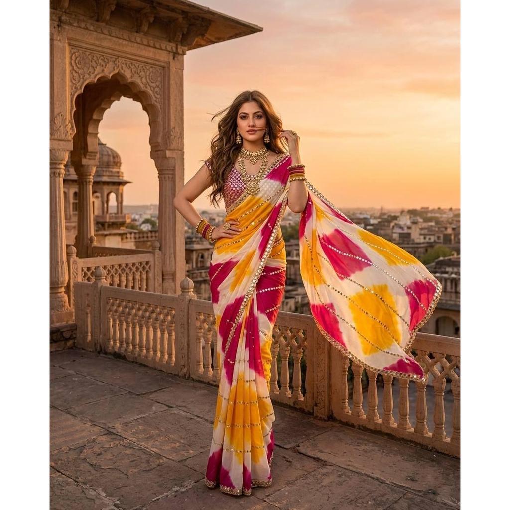 New Launch Premium Designer Mirror Work Saree